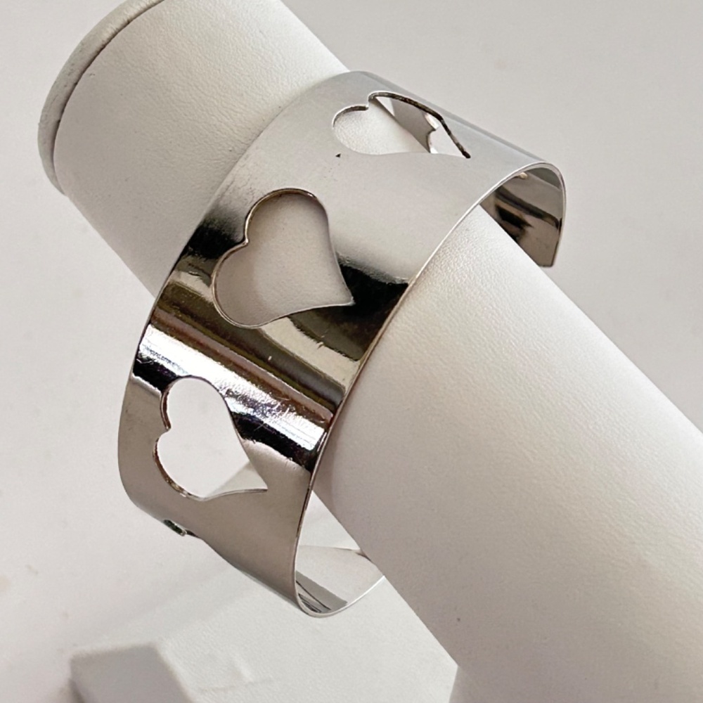 Silver Tone Heart Cut Out Cuff Bracelet Hearts Love Friendship Cheer Fun Fashion